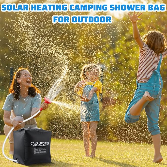 Retisee 10 Gallons/ 40L Solar Camping Showers with Hot Water Portable Camping Shower Bag with Removable Hose Nylon Ropes for Outdoor Hiking Climbing Traveling