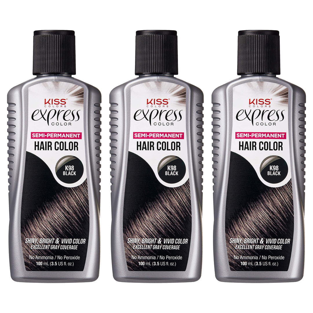 Kiss Express Semi-Permanent Hair Color 100Ml (3.5 Us Fl.Oz) (3 Count, Black)