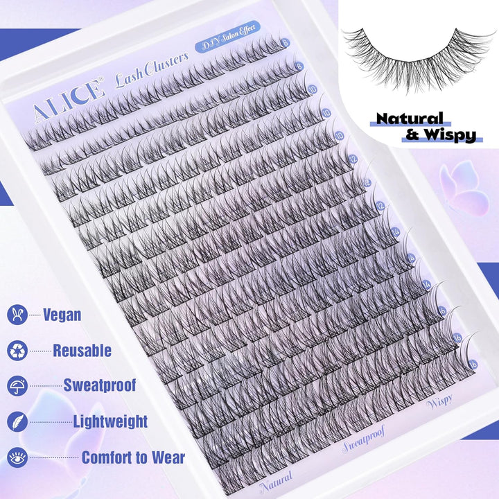 ALICE DIY Natural Lash Clusters | Wispy Anime Cat Eye | 10-16mm, 144 Pcs