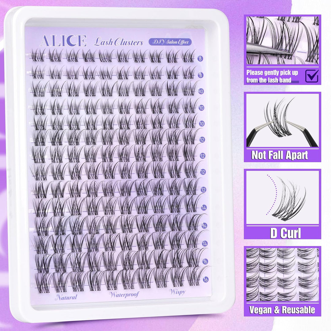 ALICE DIY Natural Lash Clusters | Wispy Anime Cat Eye | 10-16mm, 144 Pcs