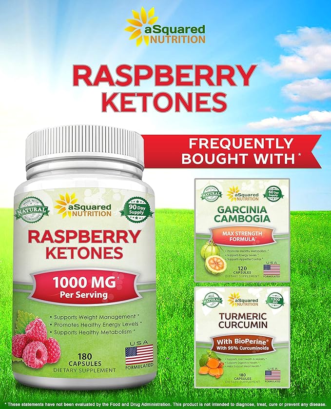 aSquared Nutrition Natural Raspberry Ketones 1000mg-180 Capsules-Weight Loss Supplement, Max Strength Plus Appetite Suppressant Diet Pills, Premium Lean Health Powder to Boost Pure Energy & Metabolism