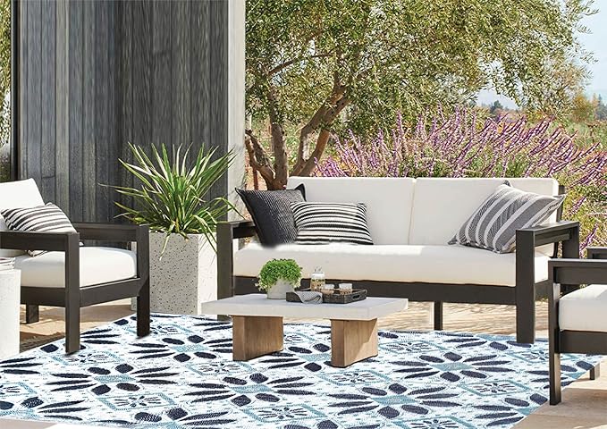 BalajeesUSA Outdoor Rug – 6x9, Sky Blue, Grey, Reversible Recycled Plastic Straw Rug Waterproof Outdoor Patio Rugs Clearance Large RV Camper Mats 331