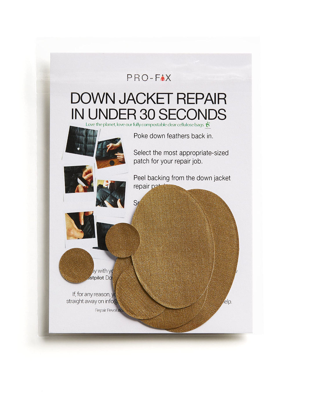 PRO FIX Down Jacket Repair Patches - Easy to Use, Pre-Cut, Self-Adhesive, Soft, Waterproof, Tear-Resistant Rip-Stop Nylon Fabric to Fix Holes in Clothing, Down Jackets, Outdoor Gear (Gold Metallic)
