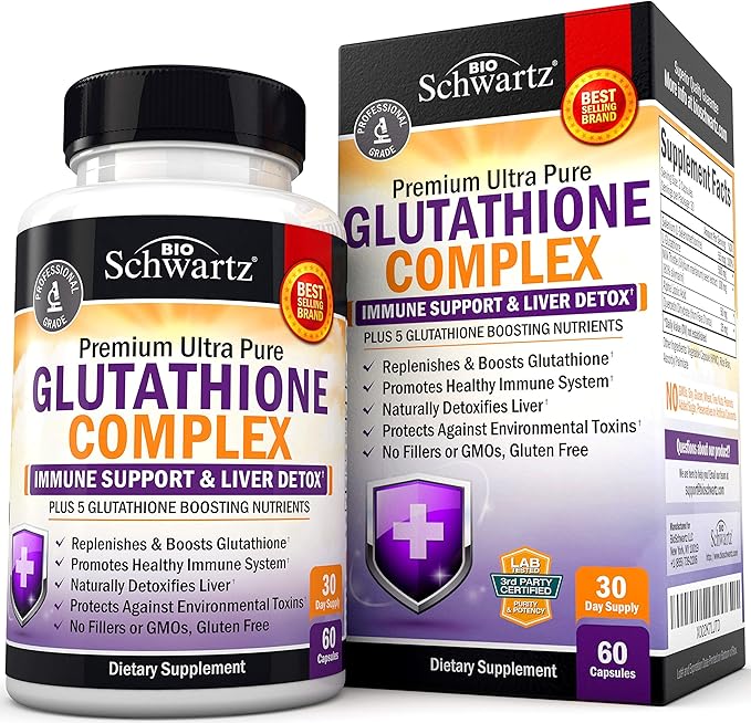 Glutathione Complex with Milk Thistle Extract, Vitamin C & Quercetin + Sambucus Elderberry Capsules with Zinc & Vitamin C - Natural Antioxidant Formulas - Promotes Liver & Immune Support