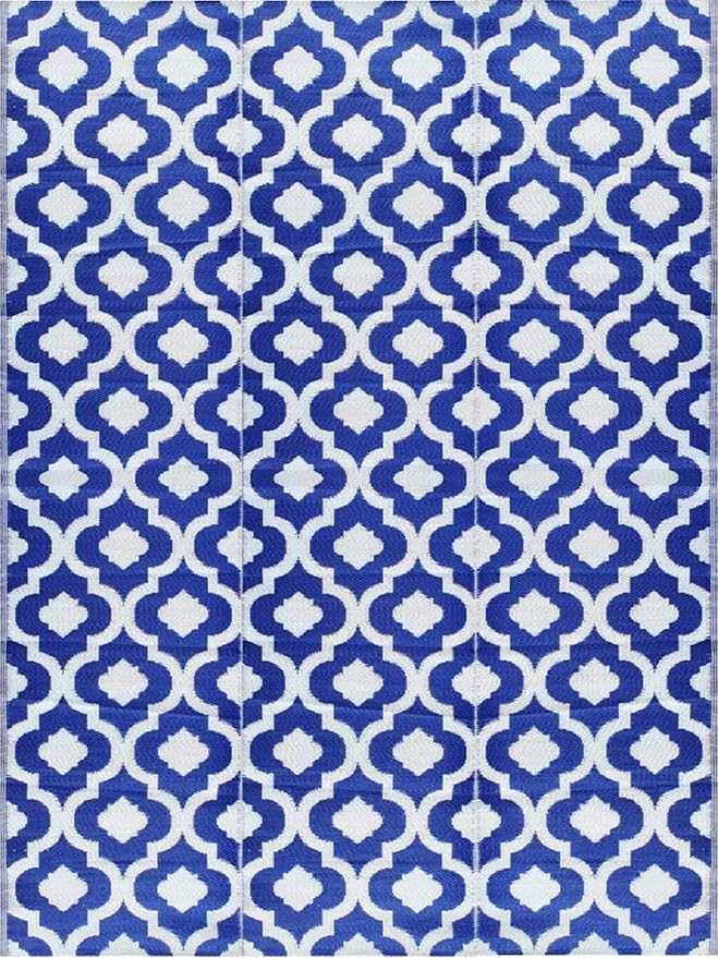 BalajeesUSA Outdoor Rug - 9x12 Blue, reversible Recycled Plastic straw Outdoor Patio Rugs Clearance Waterproof Large RV Camper Rug 484