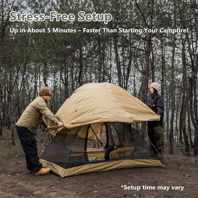 BISINNA Backpacking Tent 2 Person Lightweight Camping Tent Waterproof 3 Season with Aluminum Pole for Outdoor Mountaineering Hiking Travel