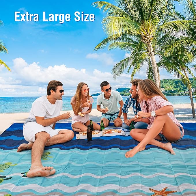 Beach Blanket Waterproof Sandproof, 111x121Inch Sand Free Beach Mat, Quick Drying, Light Weight and Portable Outdoor Picnic Mat for Travel, Camping