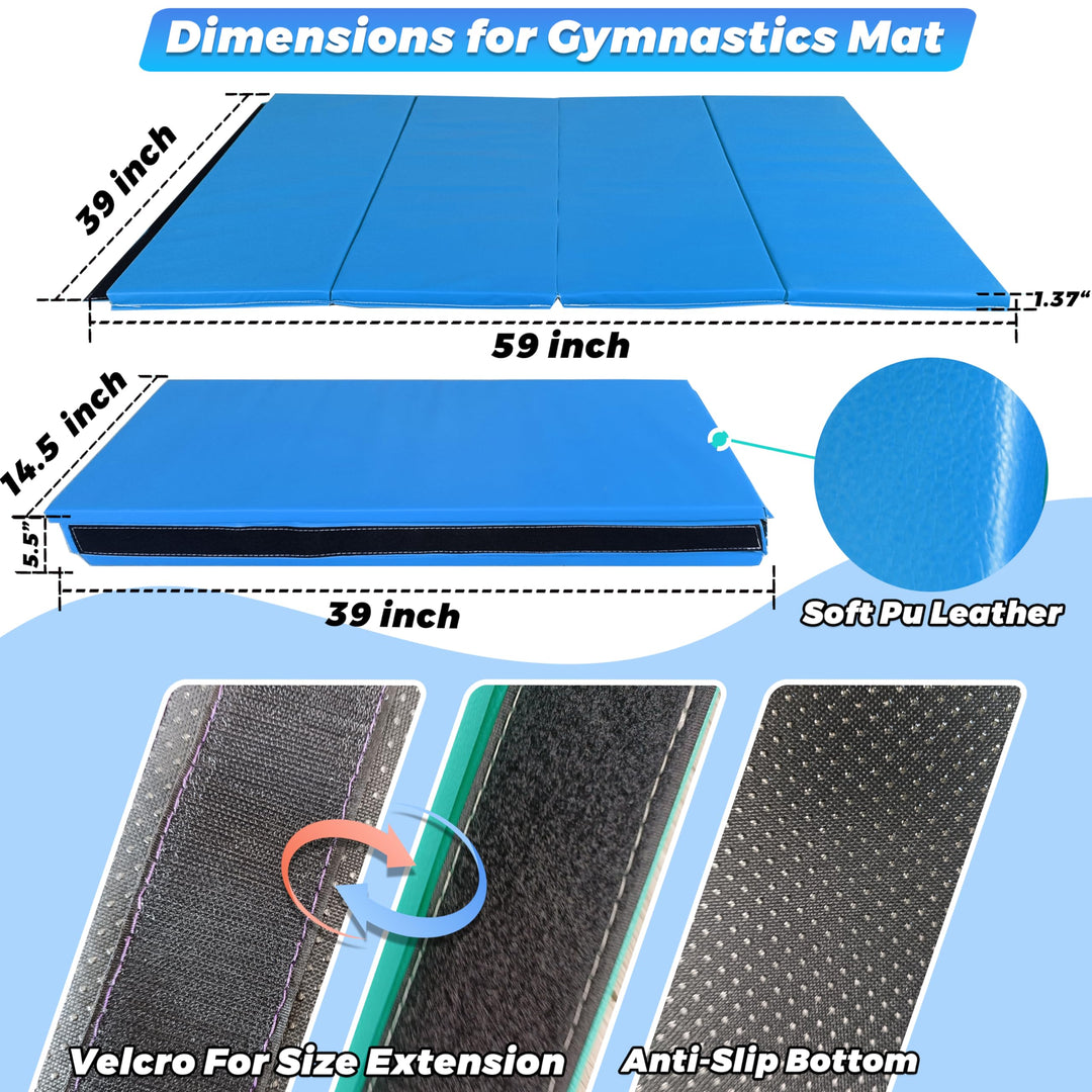 FC FUNCHEER Foldable Gymnastics kip Bar Ages 3-12,Adjustable from 3' to 5', Kids Training bar,Rings-Swing-Mat,Stable Structure-Home Gym Equipment (Foldable with Swing and mat, Blue (Swing with Mat))