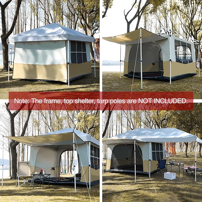 REDCAMP Canopy Camping Tent for Pop Up Canopy Tent, Inner Tent Converts Straight Leg 10'x10' or 10'x20' Canopy into Camping Tent, Fits 4-6 Person(Frame/Shelter NOT Included)