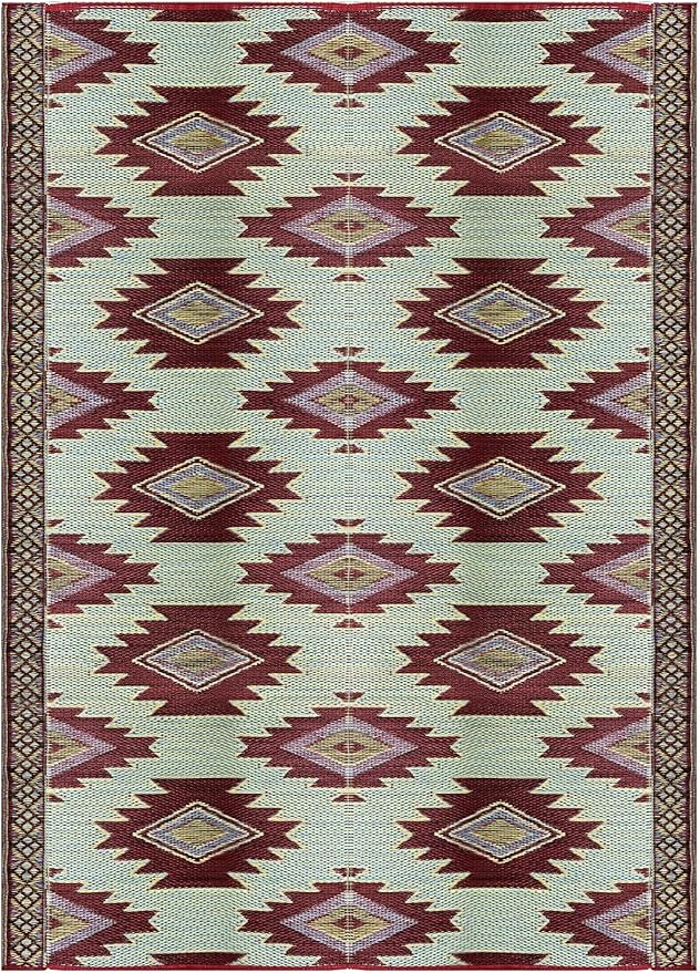 BalajeesUSA Outdoor Rug - 6x9 Red, Black, Sky Blue, Reversible Recycled Plastic Straw Outdoor Patio Rugs Clearance Waterproof Large RV Camper Mats Outside 460