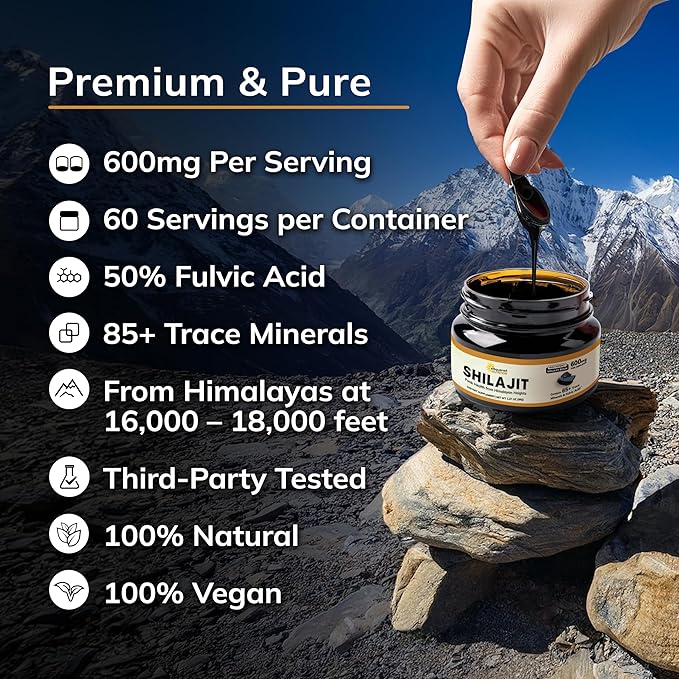 Pure Himalayan Shilajit Resin for Men & Women - 600mg - Natural Extract Supplement with 85+ Trace Minerals & Fulvic Acid - Alternative to Capsules, Gummies, Tablets & Drops