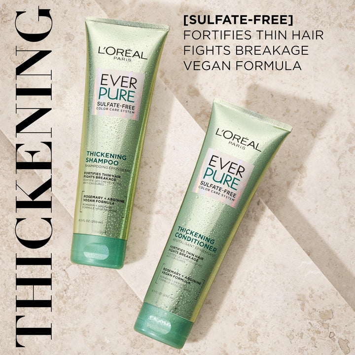 L'Oreal Paris Thickening Sulfate Free Shampoo, Thickens + Strengthens Thin, Fragile Hair, Hair Care with Rosemary Leaf, EverPure, 8.5 Fl Oz (Packaging May Vary)