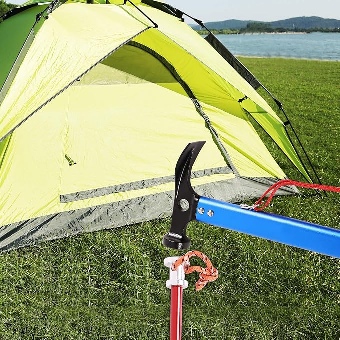 REDCAMP Aluminum Camping Hammer with Hook, 12" Portable Lightweight Multi-Functional Tent Stake Hammer for Outdoor,Black/Red/Orange/Blue