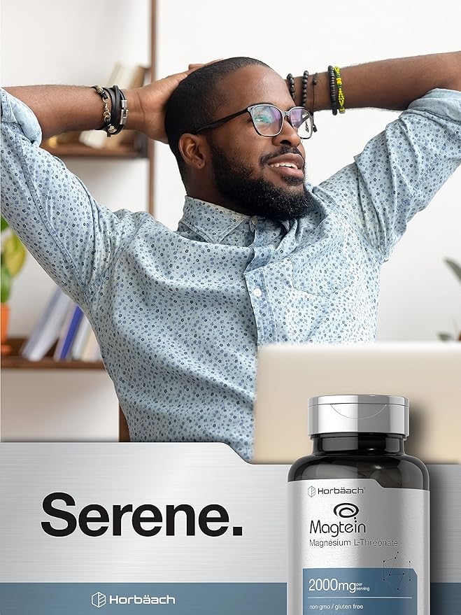 Horbäach Magtein Magnesium L-Threonate | 2000mg Supplement | 100 Capsules | for Men & Women | Non-GMO and Gluten Free