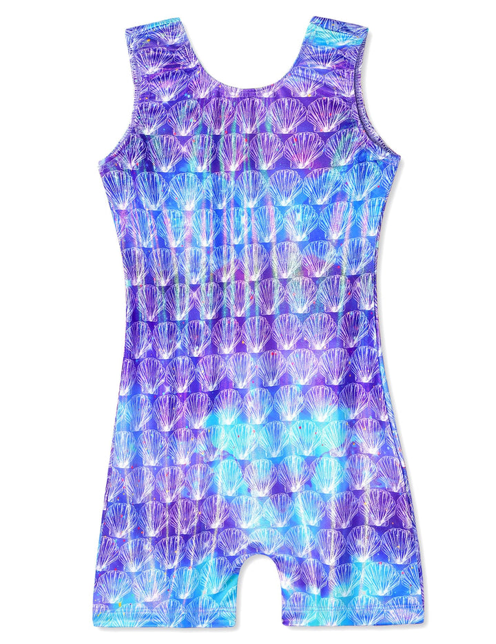 Domusgo Leotard for Girls Gymnastics Size 5-6 Years Old Sparkle Line Shell Practice Biketard with Shorts