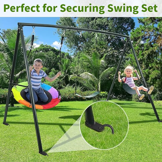 12 Inches Trampoline Wind Stakes, Heavy Duty U Stakes for Ground, 8-Pack Trampoline Tie Down Anchor Kit for Swing Set and Soccer Goal Galvanized Steel Anchors Black