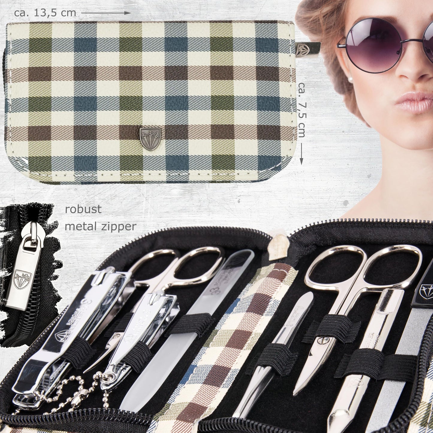 3 Swords Germany - brand quality 8 piece manicure pedicure grooming kit set for professional finger & toe nail care scissors clipper fashion leather case in gift box, Made by 3 Swords (002013)