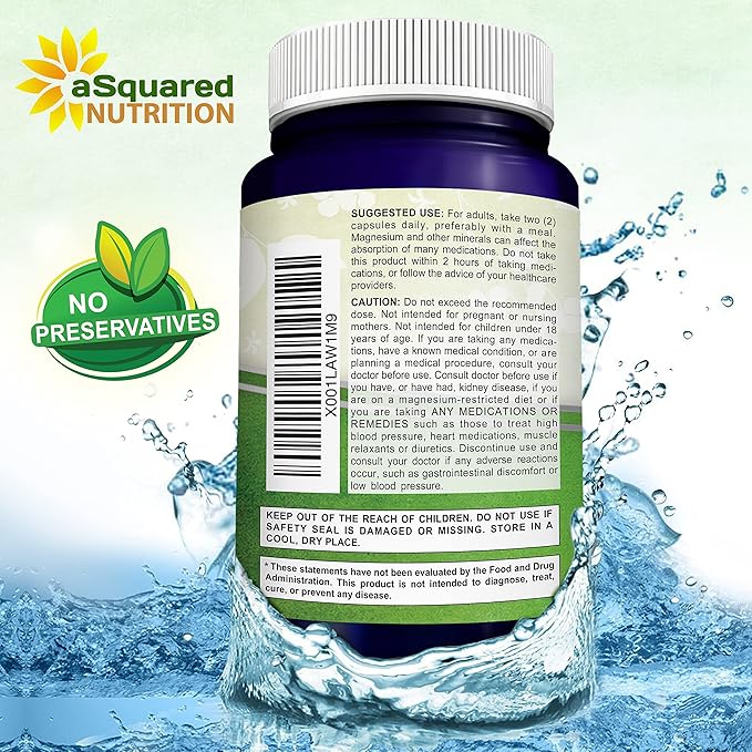 aSquared Nutrition Magnesium Citrate 833mg Supplement - 200 Capsules - Max Strength Vegan Mag Citrate Powder Pills to Support Pure Function of Muscles, Heart & Bones - Helps Increase Energy