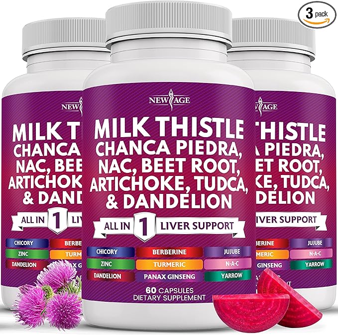 NEW AGE Milk Thistle NAC Chanca Piedra Beet Root Artichoke Dandelion Root Astragalus - Plus TUDCA & Ginger - 180 Count