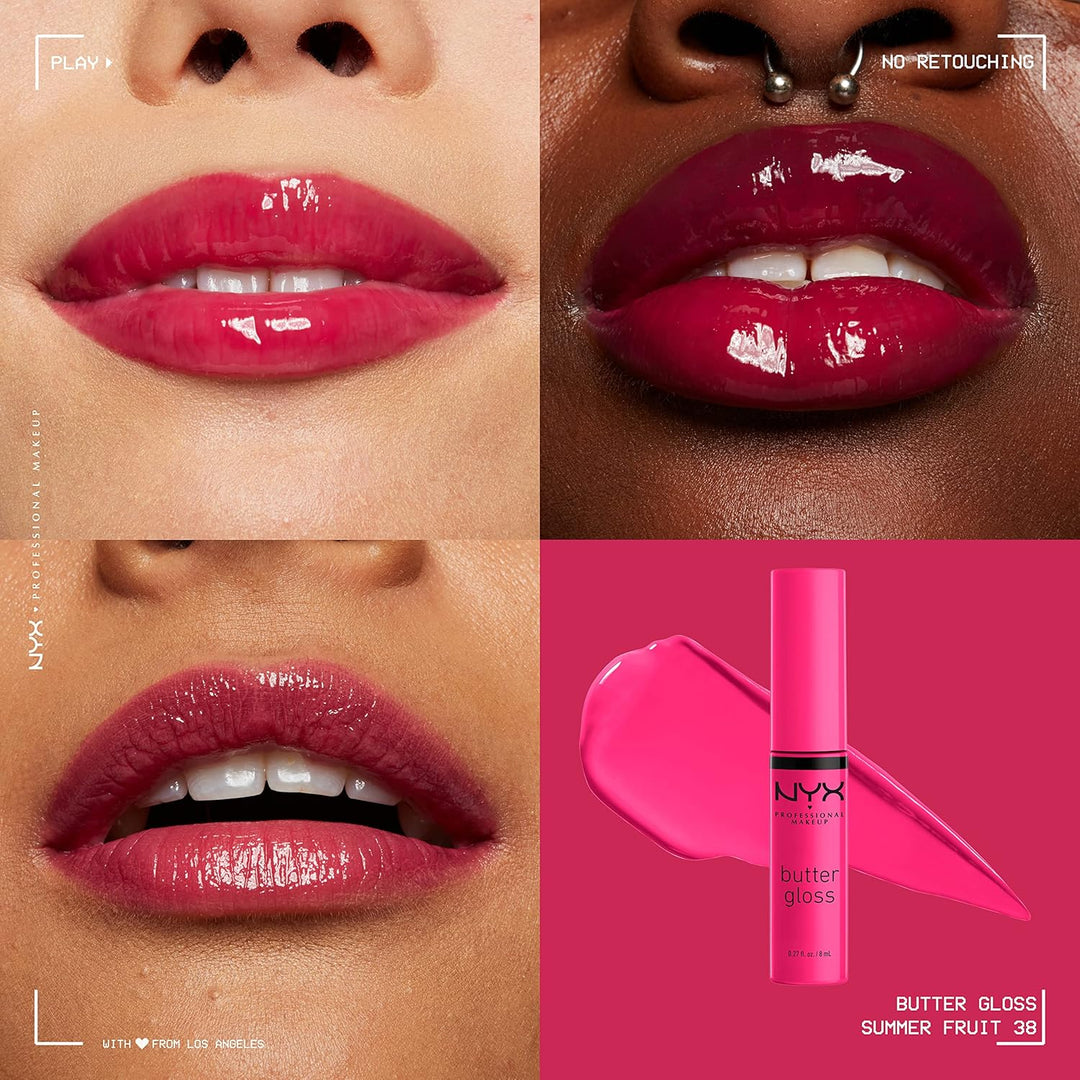 NYX Butter Gloss | Non-Sticky Hot Pink Lip Gloss | Summer Fruit Flavor