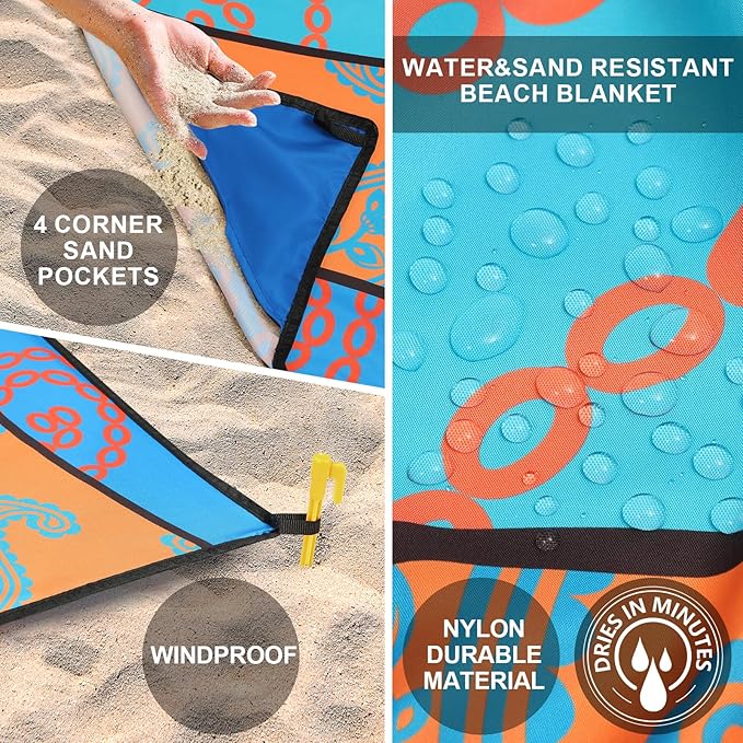 AISPARKY Beach Blanket Waterproof Sandproof, Oversized Large Beach Mat 79" X 83"/120"x108" for 1-8 Adults, Quick Drying&Compact&Lightweight, Picnic Mat Vacation Essentials for Beach Camping Travel