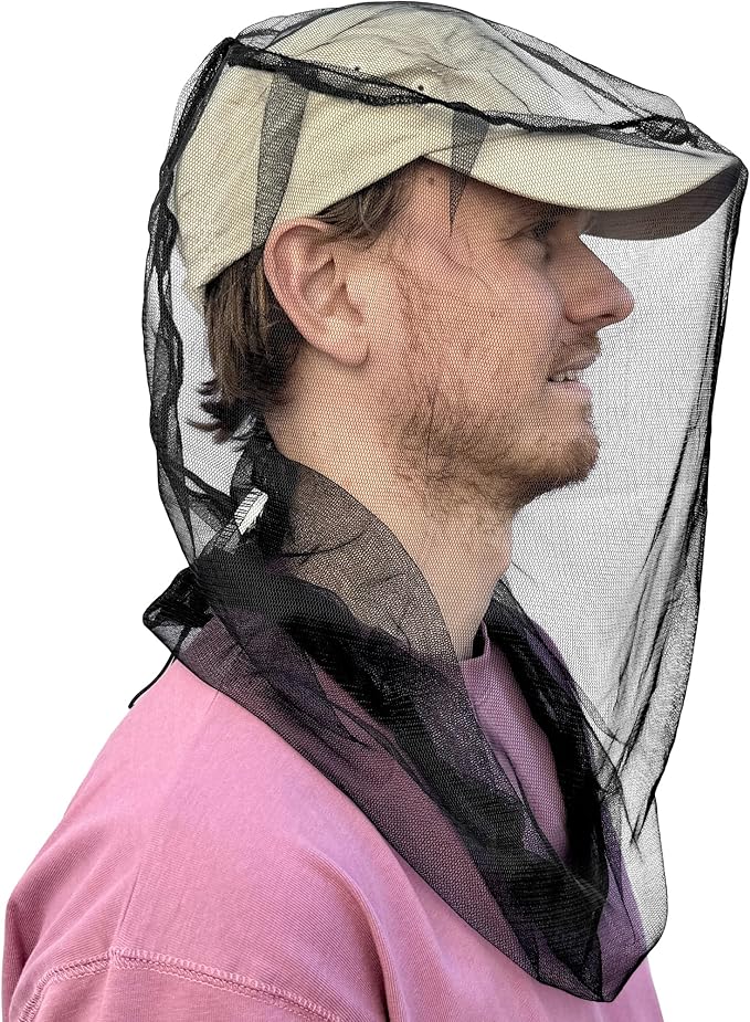 Mosquito Head Net for Insect, Fly & Bug Protection - Quality Mesh Netting for Travel, Camping, Gardening, Safari & Fishing - Fits All Type of Hats for Men & Women
