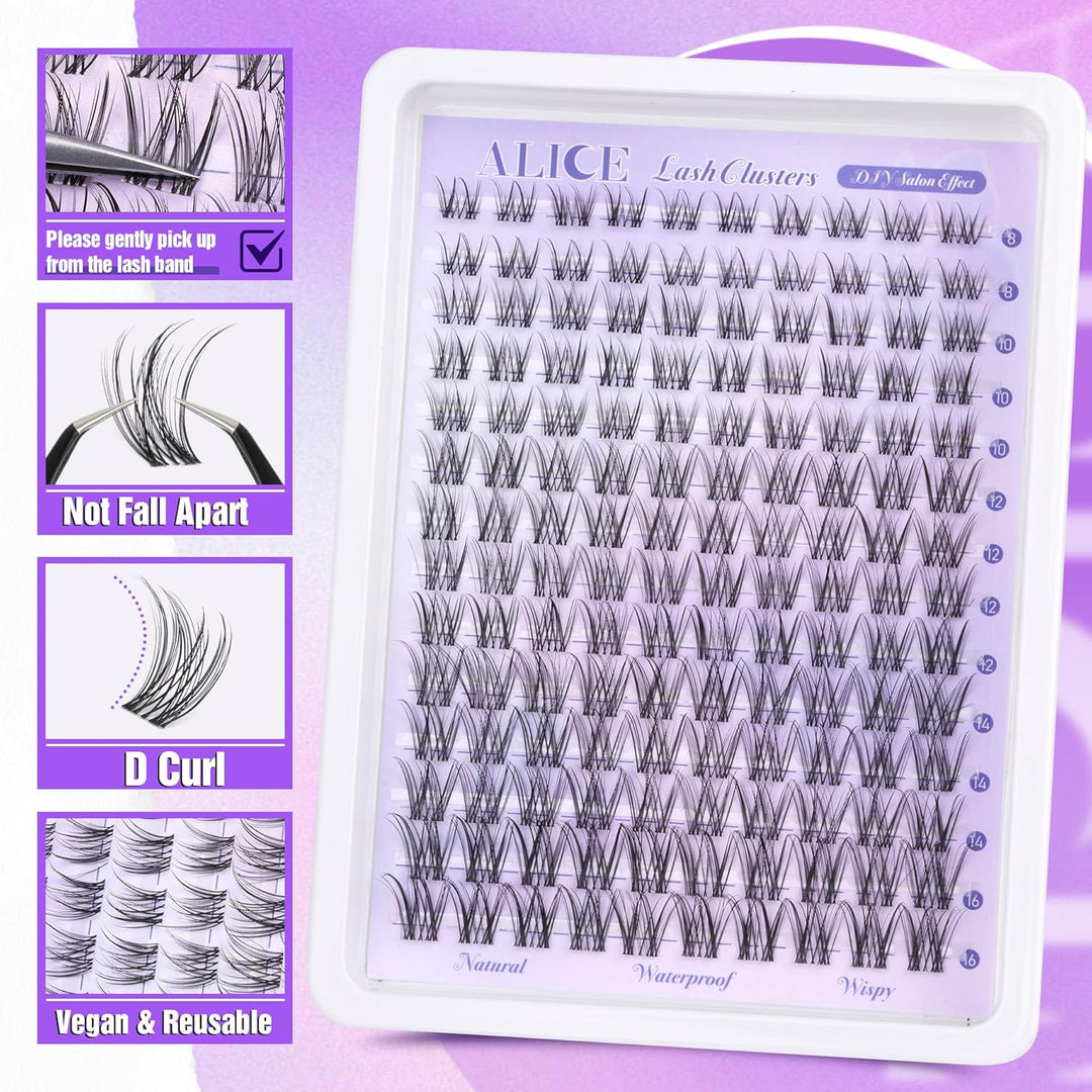 ALICE DIY Natural Lash Clusters | Wispy Anime Cat Eye | 10-16mm, 144 Pcs