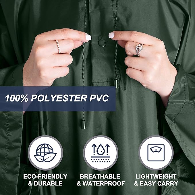 Heavy Duty Rain Poncho for Backpacking, Waterproof Lightweight for Adults, Military, Emergency, Camping, Men, Women