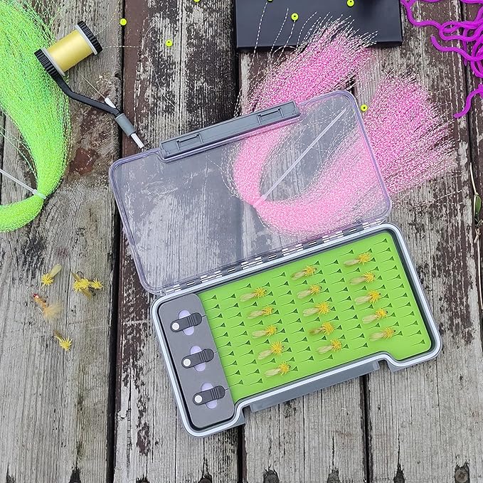 AVENTIK EUPHENG Fly Fishing Boxes Silicone Super Slim Fishing Storage Fishing Tackle Case Waterproof Pocket 7.36"X4.02"X0.63"/5.39"X3.74" X0.63'' (1PC-G048LB:7.36"X4.02"X0.63" with Hook fly threader)