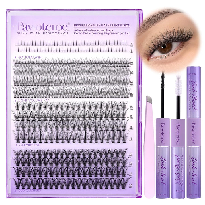 80D Full Volume Eyelash Clusters Kit | DIY Lash Extensions with Bond & Tweezers