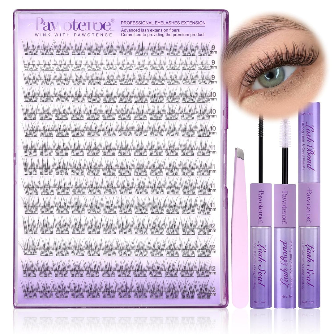 80D Full Volume Eyelash Clusters Kit | DIY Lash Extensions with Bond & Tweezers