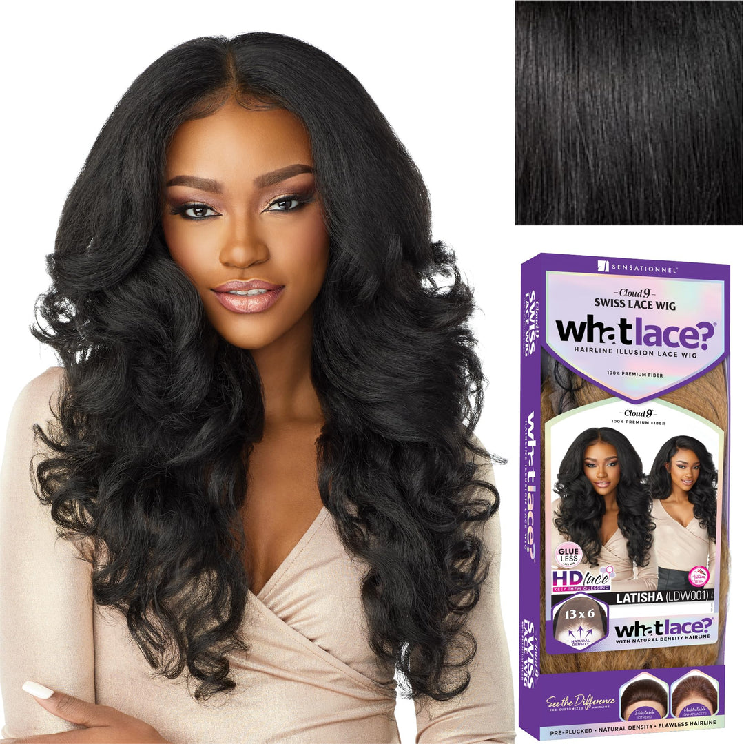 Sensationnel What lace 13x6 wigs - latisha lacefrontal hand tied glueless synthetic with natural density preplucked hairline (Jet Black 1)
