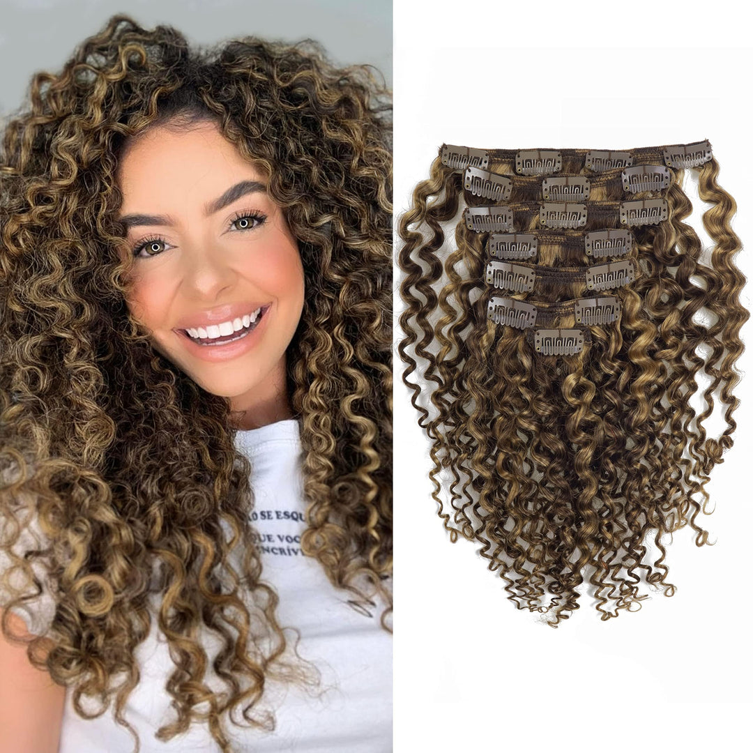 Afro Curly 3B 3C Real Hair Clip In Extensions 100% Brazilian African American Hair Extension Clip Ins Highlight Blonde Curly Cli