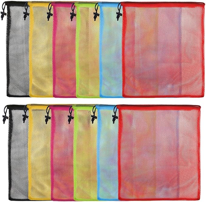 iMucci 12Pcs Mesh Bag 13"X15.5" Drawstring Gym Bag Nylon Mesh Drawstring Bag with Cord Lock Closure for Collecting Toys Travel Sports