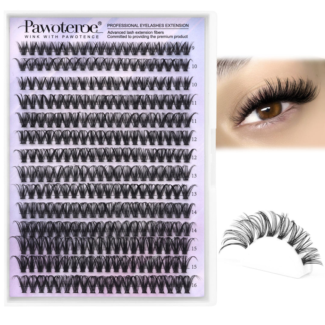 Pawotence Lash Clusters 40D 280pcs Cluster Eyelash Extensions 9-16mm Mix Eyelash Clusters Lash Extension Individual Lashes for Self Application (40D, 0.07D, 9-16mm)