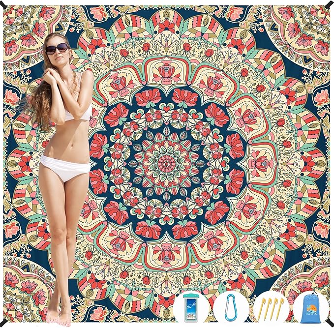 Beach Blanket Waterproof Sandproof 1-7 Adult Oversized 78 '' × 81 '' Lightweight Durable Compact Sand Free Beach Mat for Travel Camping Hiking Picnic Blanket Extra Large