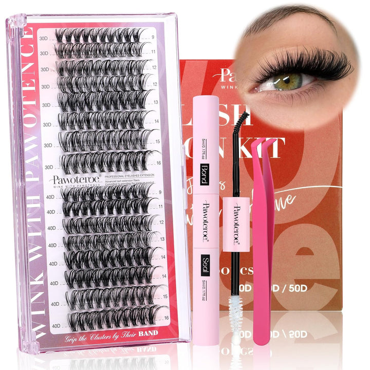 80D Full Volume Eyelash Clusters Kit | DIY Lash Extensions with Bond & Tweezers
