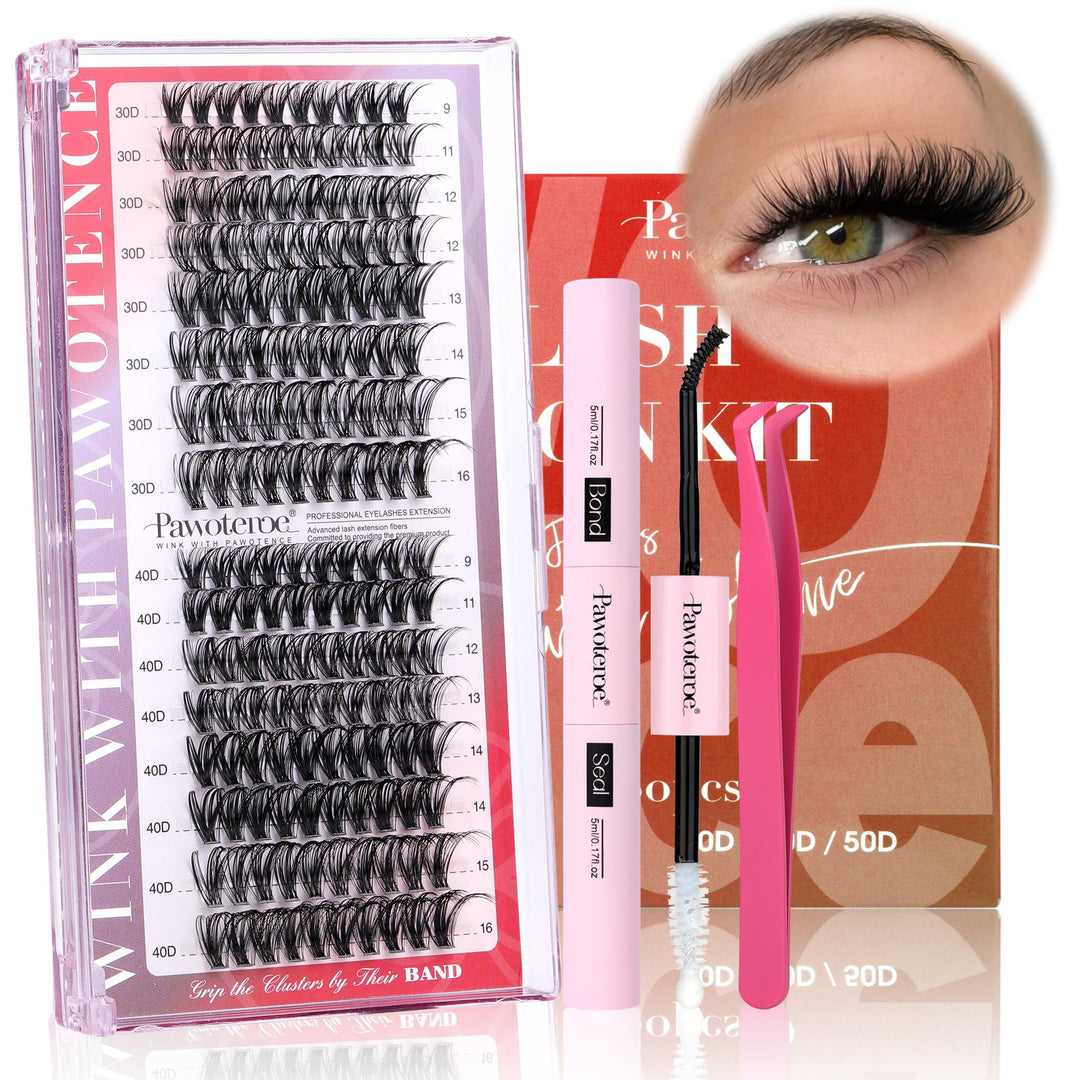 Pawotence Lash Extension Kit Individual Lash Clusters Kit 9-16Mm 30D 40D Cluster Eyelash Extensions Kit With Lash Bond And Seal,