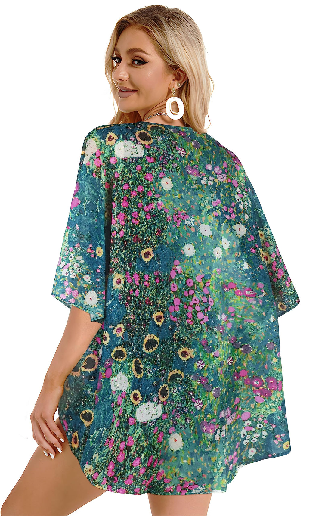 Summer Kimono Cardigan for Women Sheer Hawaii Tops Casual Open Front Swimwear Shirts Beach Cover ups (Green Daisy,S)