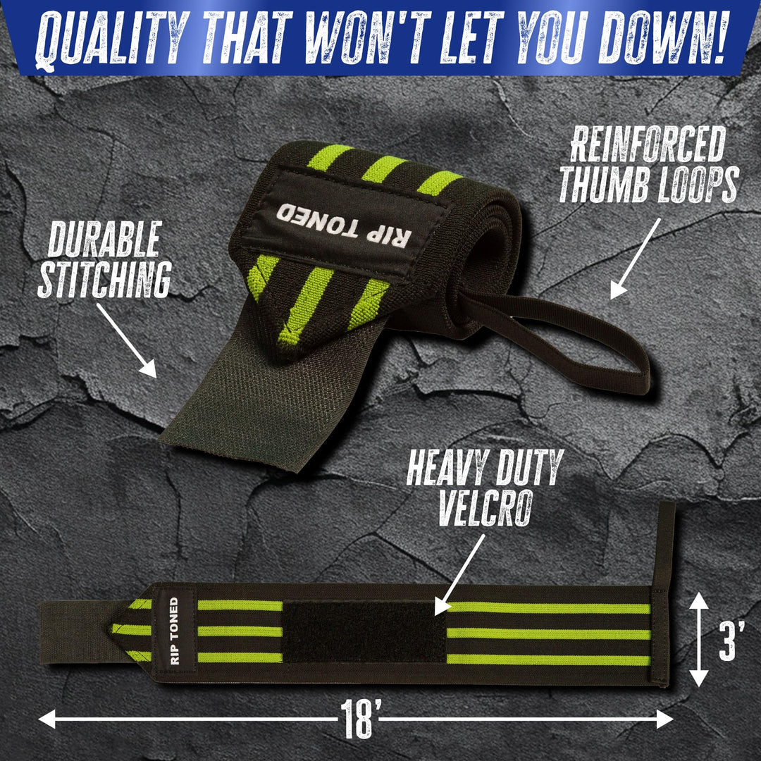 Rip Toned 18” Wrist Wraps - Wrist Straps for Weightlifting - Lift Better, Protect Wrist Pain - Adjustable, Durable, Machine Washable - Wrist Brace for Weightlifting - USPA Endorsed for Men & Women