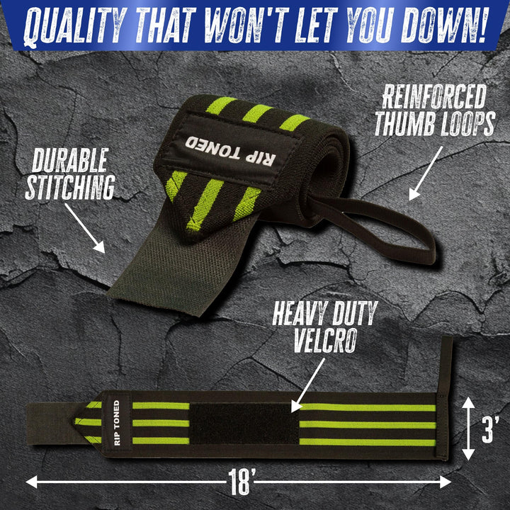 Rip Toned 18” Wrist Wraps - Wrist Straps for Weightlifting - Lift Better, Protect Wrist Pain - Adjustable, Durable, Machine Washable - Wrist Brace for Weightlifting - USPA Endorsed for Men & Women