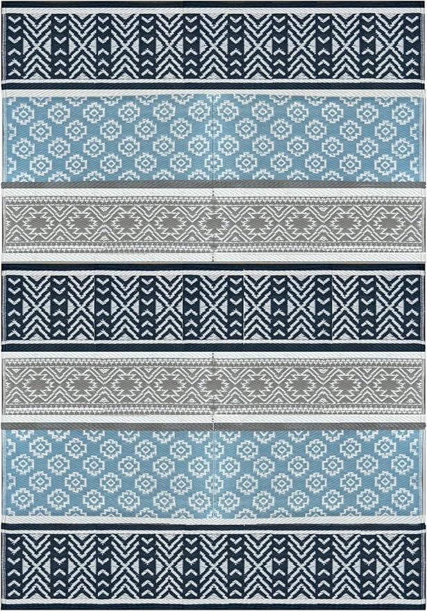 BalajeesUSA Outdoor Plastic Patio Rugs – 6x9, Grey, Teal, Durable and Affordable Multipurpose Woven Plastic Straw Recycled All-Weather and Waterproof Rug Reversible Camper Mats 7018