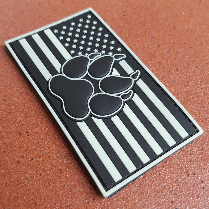 American K9 Patch Tactical PVC Badge Compatible with Velcro Dog Patches for Harness - Service Dog Patches, K9 Patches, Dog Vest Patches, Patches for Hats (Black White - Glow Dark)