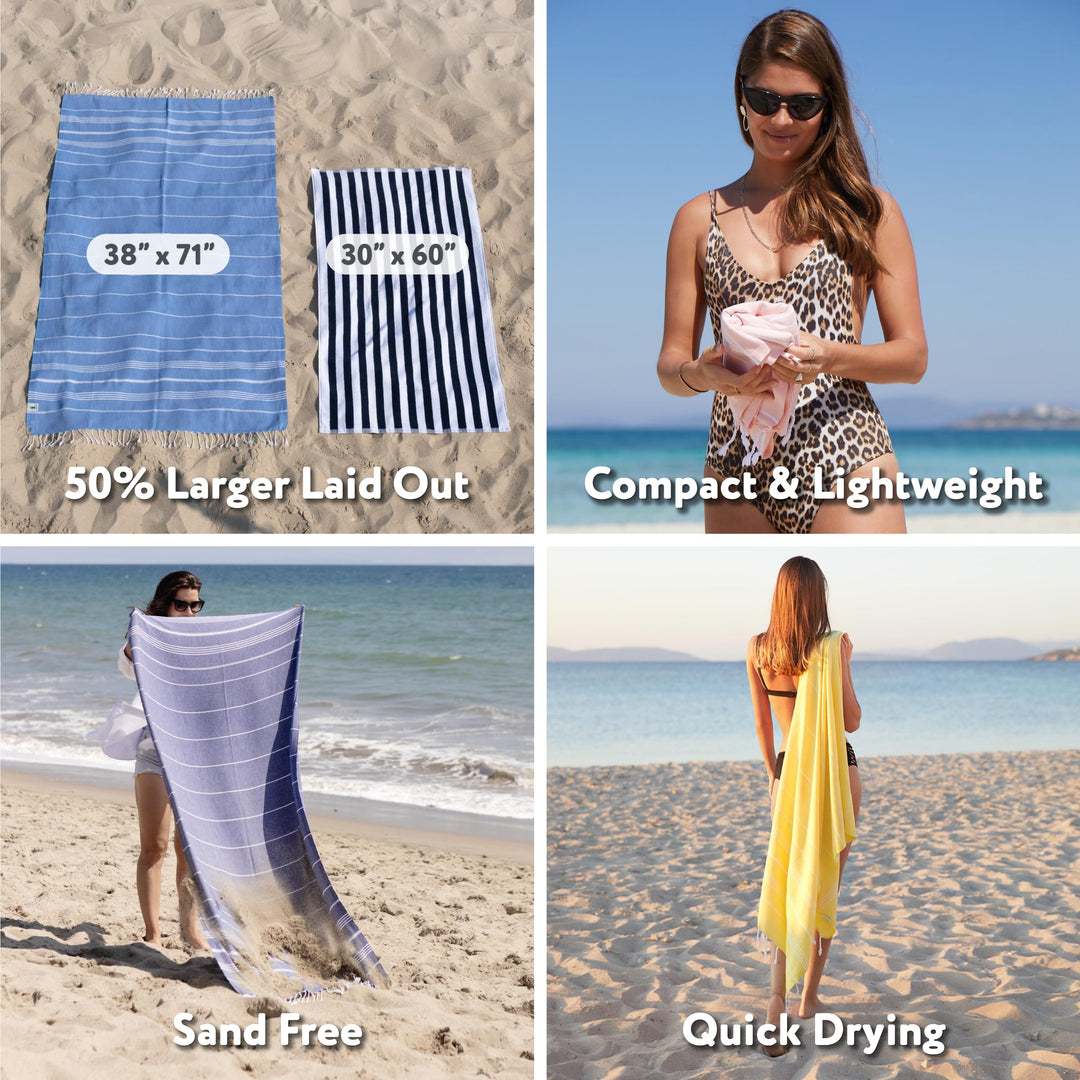 WETCAT Turkish Beach Towel Oversized 38x71 100% Cotton Sand Free Quick Dry Extra Large Light Travel Towel for Adults Beach Accessories Gifts - Aquamarine