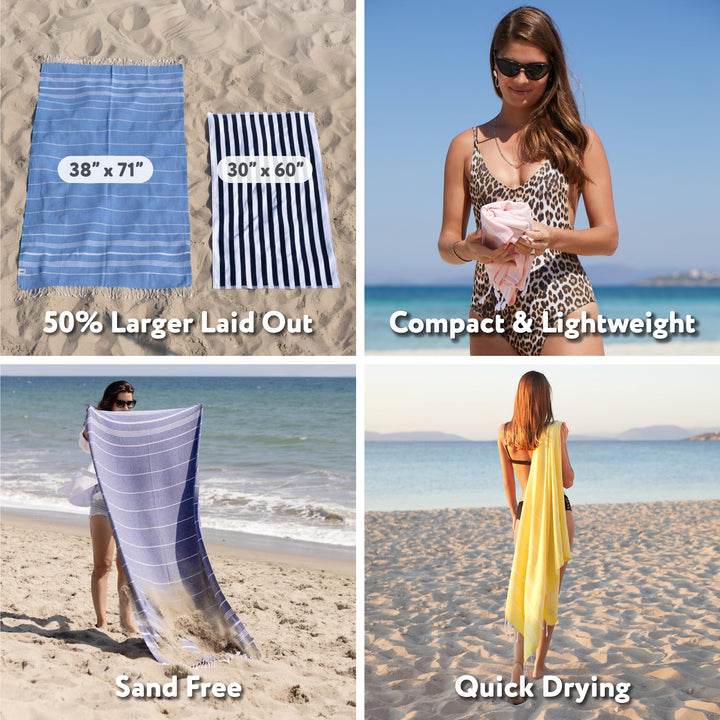 WETCAT Turkish Beach Towel Oversized 38x71 100% Cotton Sand Free Quick Dry Extra Large Light Travel Towel for Adults Beach Accessories Gifts - Lime Green