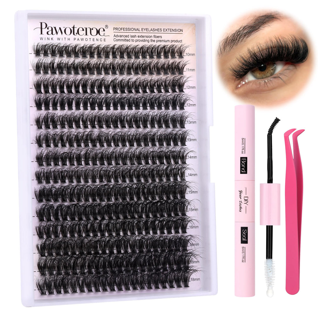 Pawotence Lash Extension Kit Diy Individual Lash Clusters Kit Full 50D With Lash Bond And Seal And Lash Applicator, 9-16Mm Clust