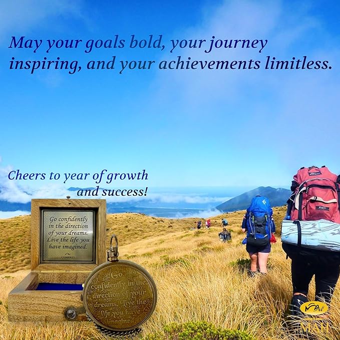 True North Compass – Go Confidently in The Direction of Your Dreams – Embossed Brass Compass – Graduation, Confirmation, Birthday, Motivational Gift for Him, Her, Students, Boys, Girls, High School