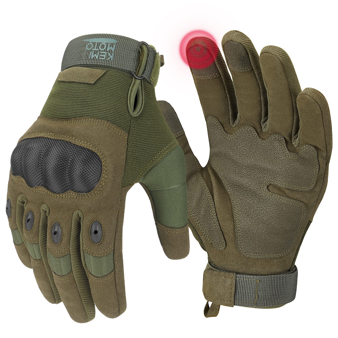 KEMIMOTO Tactical Gloves for Men, Touchscreen Motorcycle Gloves with Hard Shell & Palm Padding for Sports Motorcycle Cycling Tactical Airsoft Paintball Hunting Hiking Camping Climbing (Green,Medium)