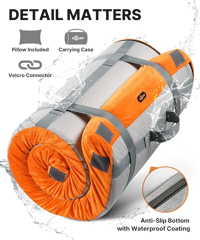3 Inch GAIALOOP Thick Memory Foam Camping Mattress Sleeping Pad [Car/Tent/Cot] Glamping Portable Floor Mat Roll Up Futon Mattress for Guests Sleepover