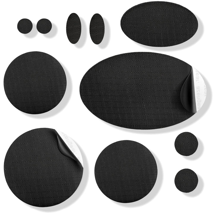 aZengear Repair Patches for Jackets | Waterproof, Self-Adhesive, Tear-Cold-Heat-Resistant Nylon Polyester Fabric to Fix Puffer Coat, Air Bed, Shoe, Tent, PVC, Clothing (11 Pieces, Black)